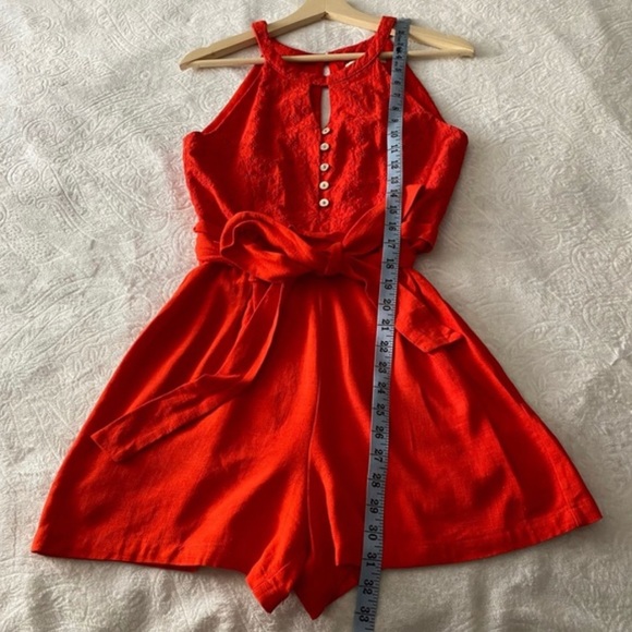 Francesca’s Paperbag Waist Eyelet Lace Romper - Picture 3 of 12